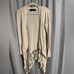 Blue Rain Tan Cardigan with Lace Bottom